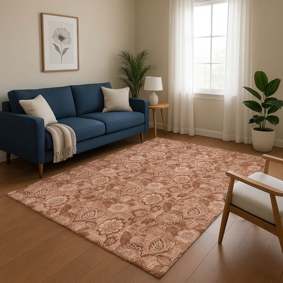 Addison Rugs Mayfield Premium Machine Washable Transitional Floral Terracotta Rectangle Rug, 8' x 10'