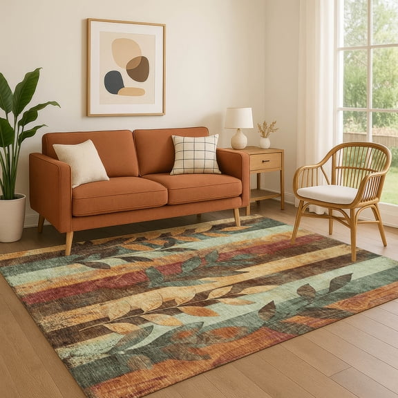 Addison Rugs Mayfield Premium Machine Washable Transitional Floral Wheat Rectangle Rug, 3' x 5'