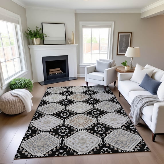 Addison Rugs Mayfield Premium Machine Washable Transitional Formal Black Rectangle Rug, 9' x 12'