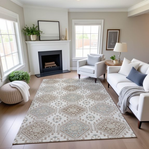 Addison Rugs Mayfield Premium Machine Washable Transitional Formal Ivory Rectangle Rug, 5' x 7'6"