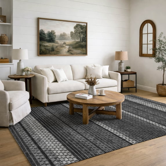 Addison Rugs Mayfield Premium Machine Washable Transitional Fruits Black Rectangle Rug, 5' x 7'6"