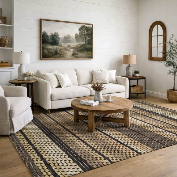 Addison Rugs Mayfield Premium Machine Washable Transitional Fruits Gold Rectangle Rug, 3' x 5'