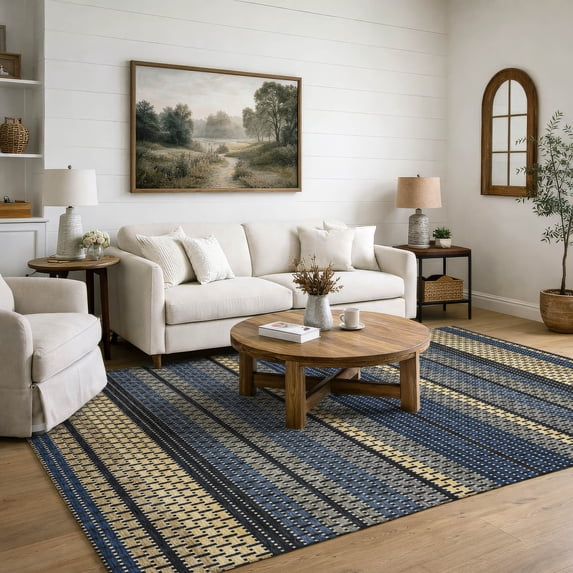 Addison Rugs Mayfield Premium Machine Washable Transitional Fruits Navy Rectangle Rug, 9' x 12'