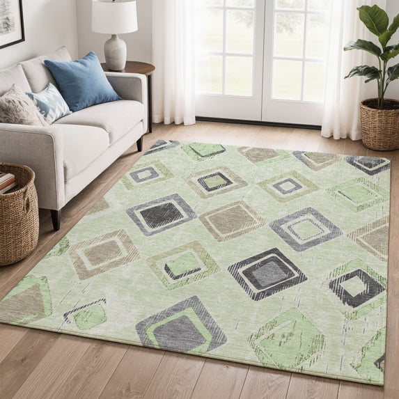 Addison Rugs Mayfield Premium Machine Washable Transitional Geometric Aloe Rectangle Rug, 10' x 14'