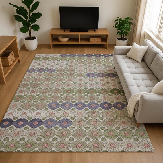 Addison Rugs Mayfield Premium Machine Washable Transitional Geometric Aloe Rectangle Rug, 3' x 5'