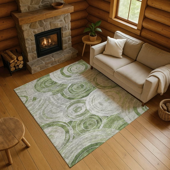 Addison Rugs Mayfield Premium Machine Washable Transitional Geometric Aloe Rectangle Rug, 3' x 5'