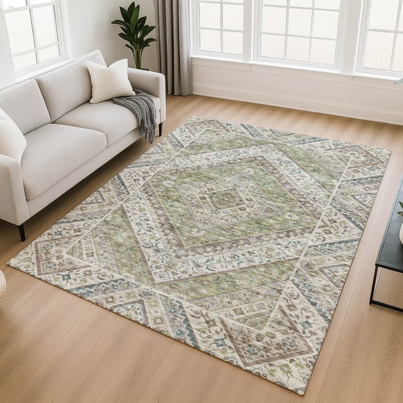 Addison Rugs Mayfield Premium Machine Washable Transitional Geometric Aloe Rectangle Rug, 5' x 7'6"