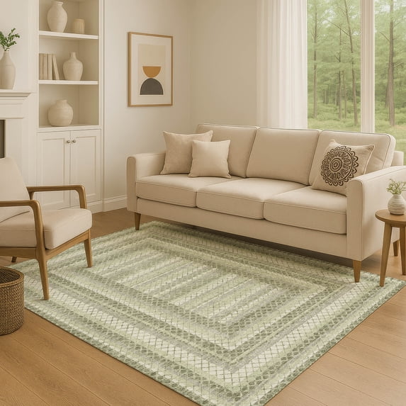 Addison Rugs Mayfield Premium Machine Washable Transitional Geometric Aloe Rectangle Rug, 5' x 7'6"