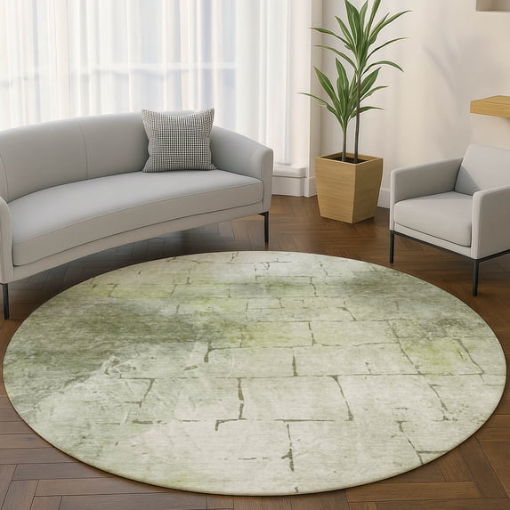 Addison Rugs Mayfield Premium Machine Washable Transitional Geometric Aloe Round Rug, 8' x 8'
