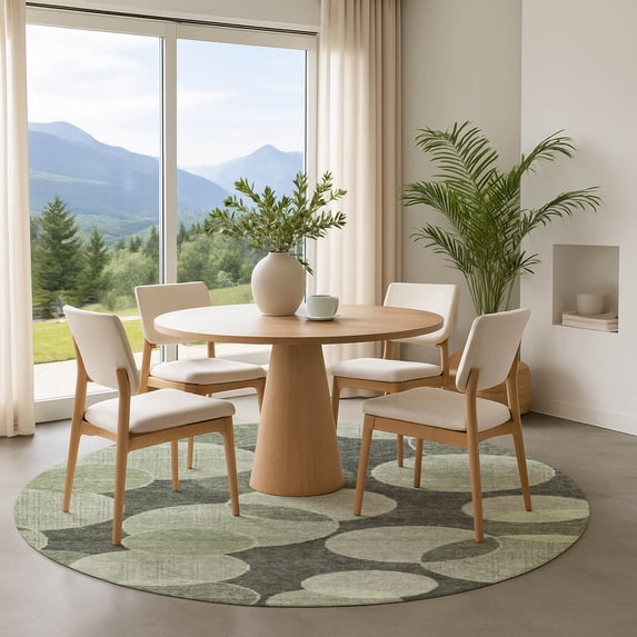 Addison Rugs Mayfield Premium Machine Washable Transitional Geometric Aloe Round Rug, 8' x 8'