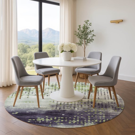 Addison Rugs Mayfield Premium Machine Washable Transitional Geometric Aloe Round Rug, 8' x 8'