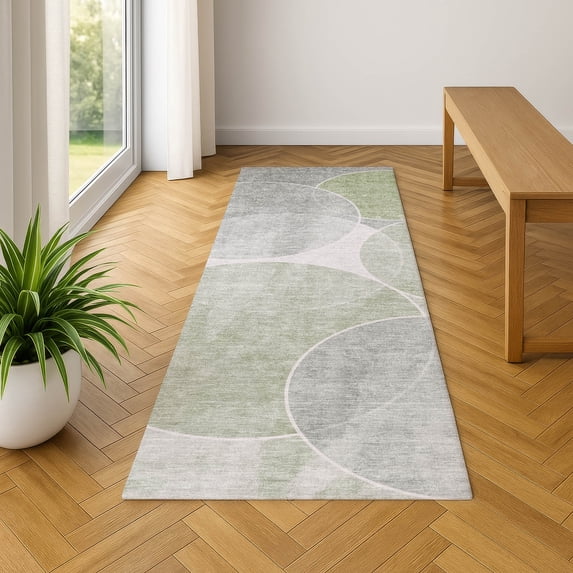 Addison Rugs Mayfield Premium Machine Washable Transitional Geometric Aloe Runner Rug, 2'3" x 7'6"