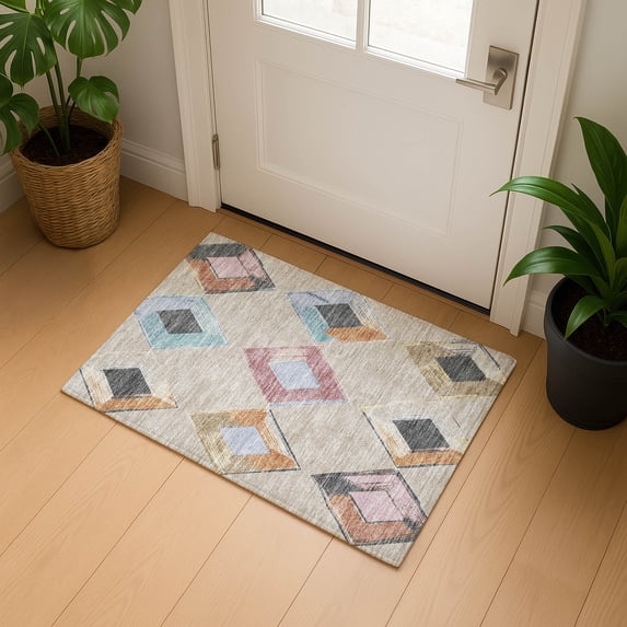 Addison Rugs Mayfield Premium Machine Washable Transitional Geometric Beige Rectangle Rug, 1'8" x 2'6"