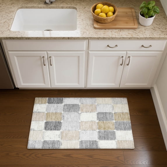 Addison Rugs Mayfield Premium Machine Washable Transitional Geometric Beige Rectangle Rug, 1'8" x 2'6"