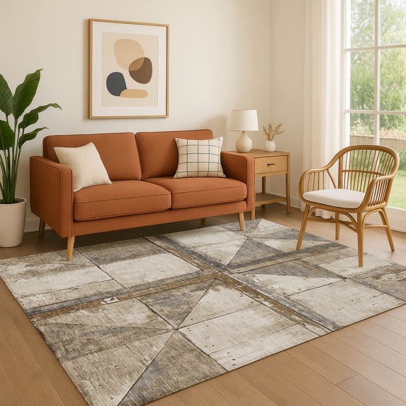 Addison Rugs Mayfield Premium Machine Washable Transitional Geometric Beige Rectangle Rug, 2'6" x 3'10"