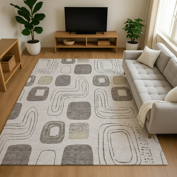 Addison Rugs Mayfield Premium Machine Washable Transitional Geometric Beige Rectangle Rug, 3' X 5' Machine Washable Transitional Geometric Beige Oversized Sherpa Throw Blanket