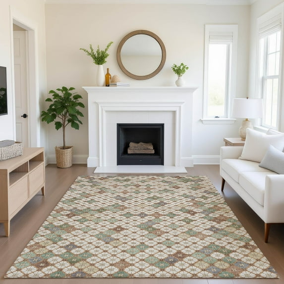 Addison Rugs Mayfield Premium Machine Washable Transitional Geometric Beige Rectangle Rug, 5' x 7'6"