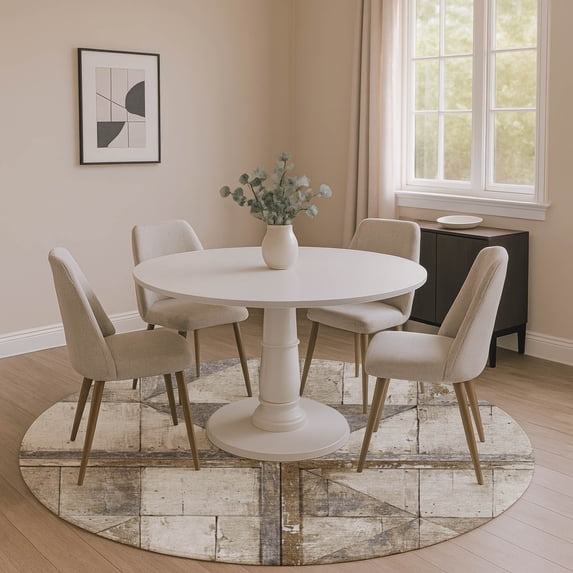 Addison Rugs Mayfield Premium Machine Washable Transitional Geometric Beige Round Rug, 8' x 8'
