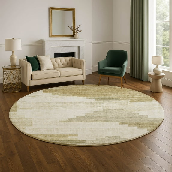 Addison Rugs Mayfield Premium Machine Washable Transitional Geometric Beige Round Rug, 8' x 8'