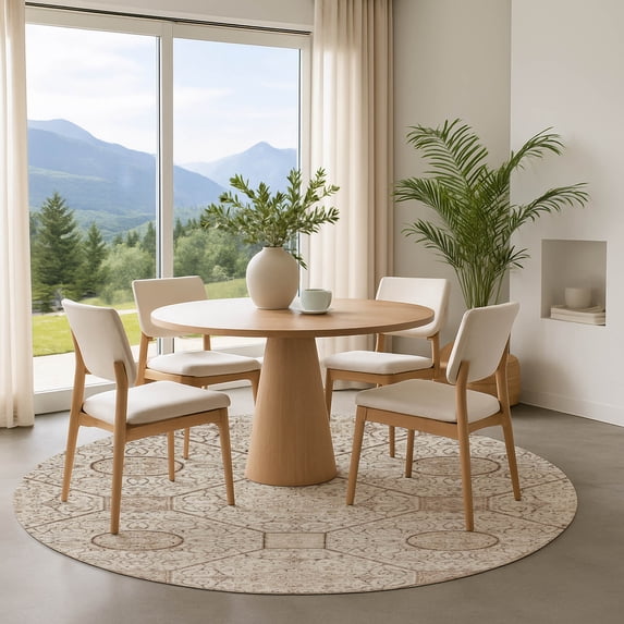 Addison Rugs Mayfield Premium Machine Washable Transitional Geometric Beige Round Rug, 8' x 8'