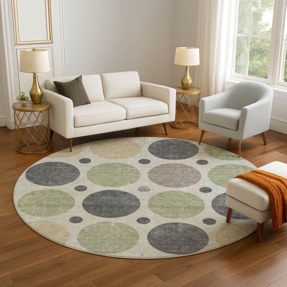 Addison Rugs Mayfield Premium Machine Washable Transitional Geometric Beige Round Rug, 8' x 8'