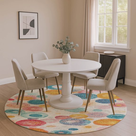 Addison Rugs Mayfield Premium Machine Washable Transitional Geometric Beige Round Rug, 8' x 8'