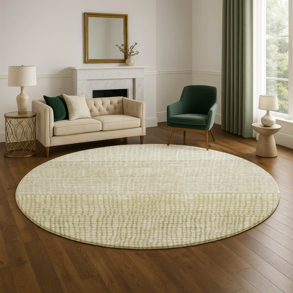 Addison Rugs Mayfield Premium Machine Washable Transitional Geometric Beige Round Rug, 8' x 8'