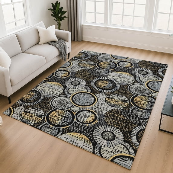 Addison Rugs Mayfield Premium Machine Washable Transitional Geometric Black Rectangle Rug, 10' x 14'