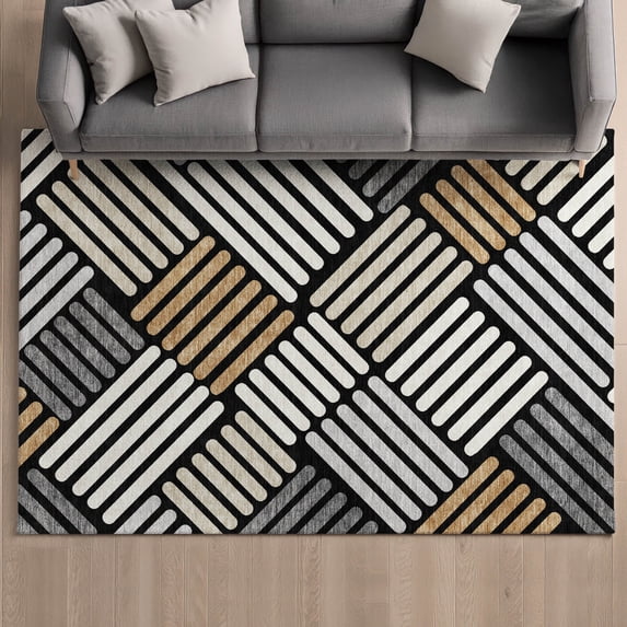 Addison Rugs Mayfield Premium Machine Washable Transitional Geometric Black Rectangle Rug, 3' x 5'