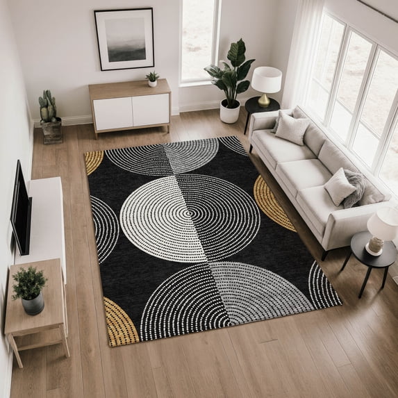 Addison Rugs Mayfield Premium Machine Washable Transitional Geometric Black Rectangle Rug, 3' x 5'