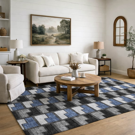 Addison Rugs Mayfield Premium Machine Washable Transitional Geometric Black Rectangle Rug, 5' x 7'6"