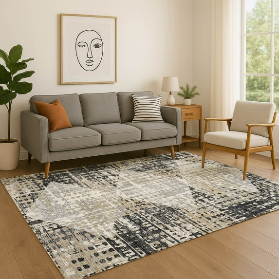 Addison Rugs Mayfield Premium Machine Washable Transitional Geometric Black Rectangle Rug, 9' X 12' Machine Washable Transitional Geometric Black Oversized Sherpa Throw Blanket