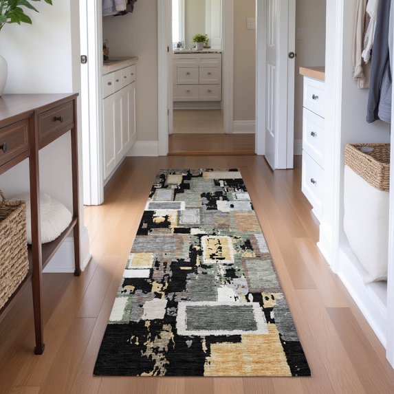 Addison Rugs Mayfield Premium Machine Washable Transitional Geometric Black Runner Rug, 2'3" x 7'6"