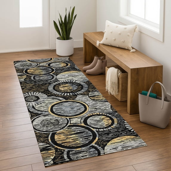 Addison Rugs Mayfield Premium Machine Washable Transitional Geometric Black Runner Rug, 2'3" x 7'6"