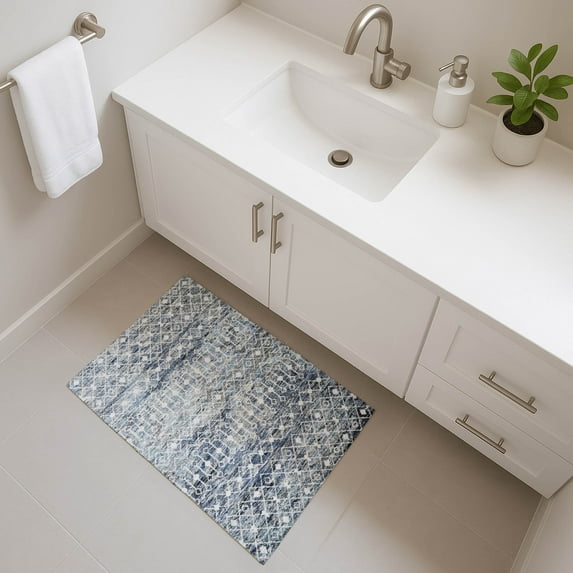 Addison Rugs Mayfield Premium Machine Washable Transitional Geometric Blue Rectangle Rug, 1'8" X 2'6" Machine Washable Transitional Geometric Blue Oversized Sherpa Throw Blanket