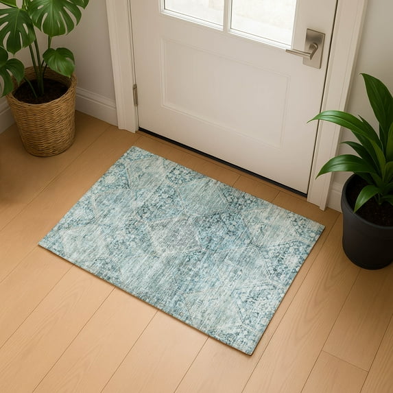Addison Rugs Mayfield Premium Machine Washable Transitional Geometric Blue Rectangle Rug, 1'8" x 2'6"