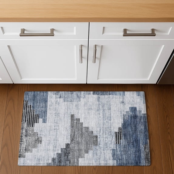 Addison Rugs Mayfield Premium Machine Washable Transitional Geometric Blue Rectangle Rug, 1'8" x 2'6"