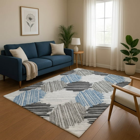 Addison Rugs Mayfield Premium Machine Washable Transitional Geometric Blue Rectangle Rug, 10' x 14'