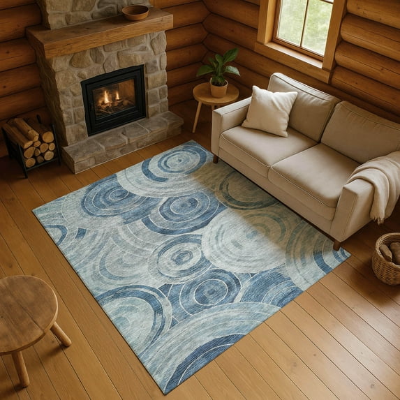 Addison Rugs Mayfield Premium Machine Washable Transitional Geometric Blue Rectangle Rug, 10' x 14'