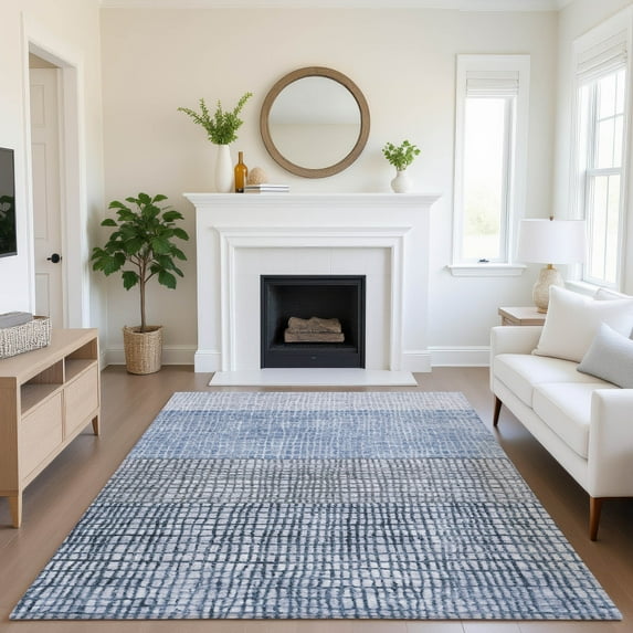 Addison Rugs Mayfield Premium Machine Washable Transitional Geometric Blue Rectangle Rug, 10' x 14'