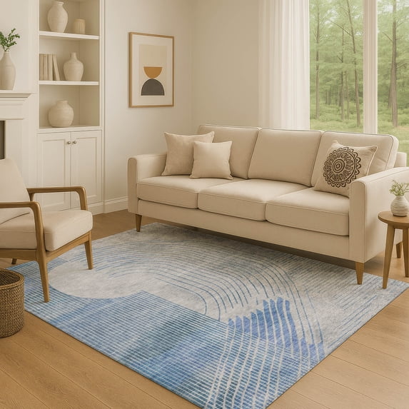 Addison Rugs Mayfield Premium Machine Washable Transitional Geometric Blue Rectangle Rug, 10' x 14'