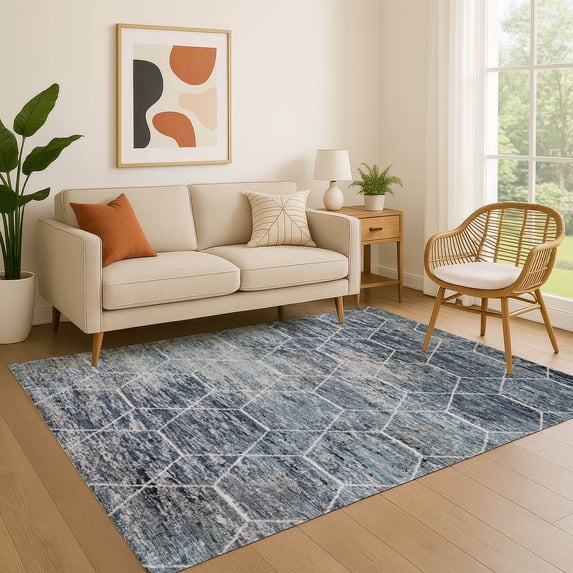 Addison Rugs Mayfield Premium Machine Washable Transitional Geometric Blue Rectangle Rug, 2'6" x 3'10"