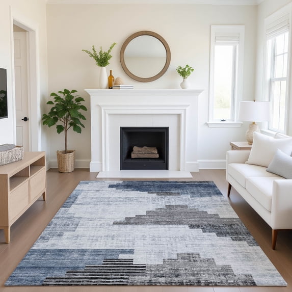 Addison Rugs Mayfield Premium Machine Washable Transitional Geometric Blue Rectangle Rug, 2'6" x 3'10"