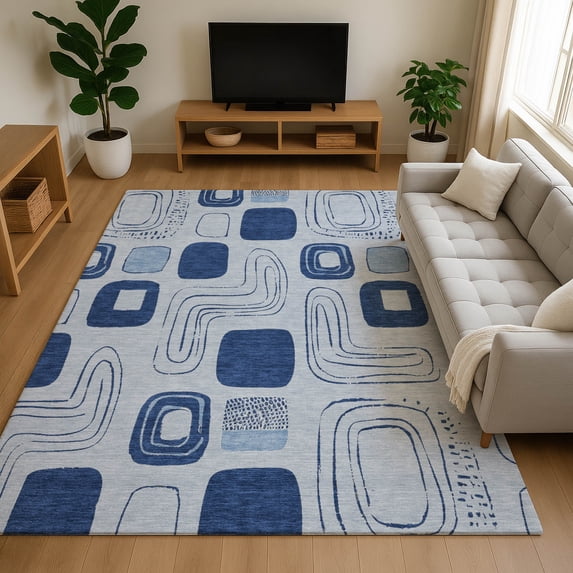 Addison Rugs Mayfield Premium Machine Washable Transitional Geometric Blue Rectangle Rug, 3' x 5'