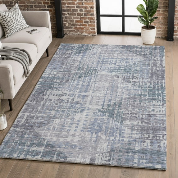 Addison Rugs Mayfield Premium Machine Washable Transitional Geometric Blue Rectangle Rug, 3' x 5'