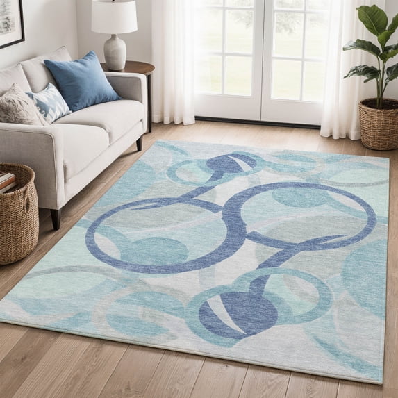 Addison Rugs Mayfield Premium Machine Washable Transitional Geometric Blue Rectangle Rug, 3' x 5'