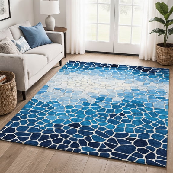 Addison Rugs Mayfield Premium Machine Washable Transitional Geometric Blue Rectangle Rug, 5' x 7'6"