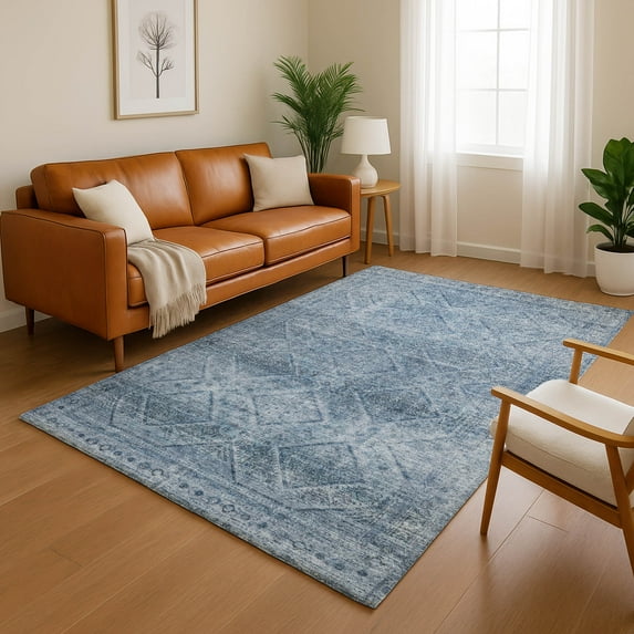 Addison Rugs Mayfield Premium Machine Washable Transitional Geometric Blue Rectangle Rug, 8' x 10'