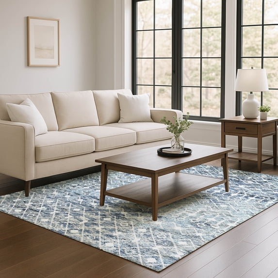 Addison Rugs Mayfield Premium Machine Washable Transitional Geometric Blue Rectangle Rug, 8' x 10'