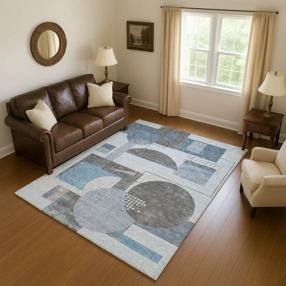 Addison Rugs Mayfield Premium Machine Washable Transitional Geometric Blue Rectangle Rug, 8' x 10'